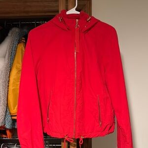 Women's Red Hooded windbreaker Jacket
